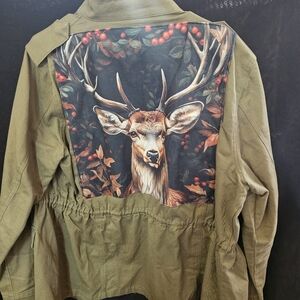 Deer Print Olive Green Jacket